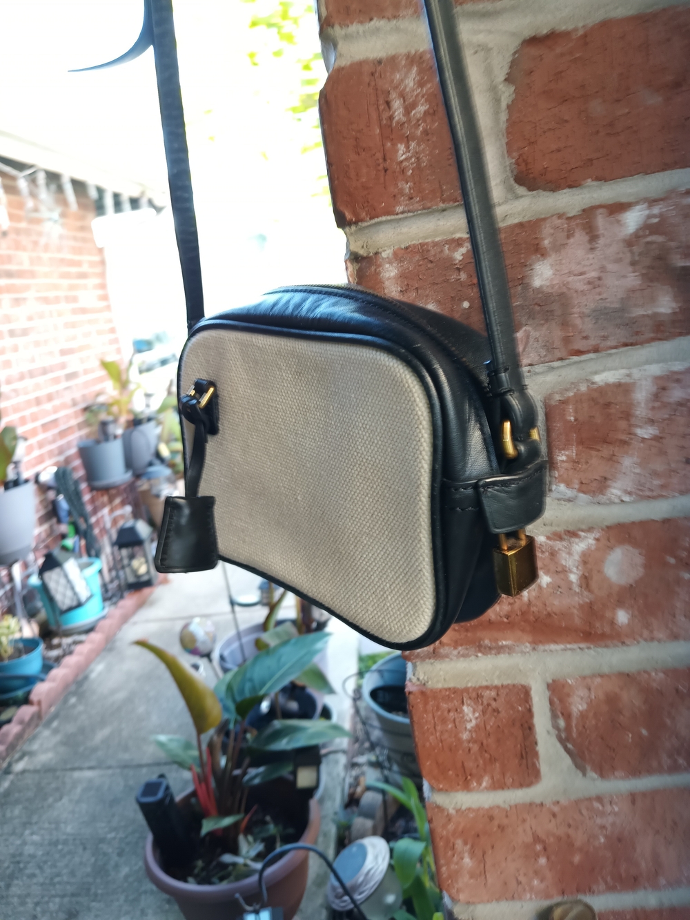 J. Crew Black and Beige Crossbody Leather Bag